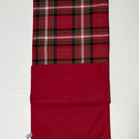Shabby Chic 2 Piece Christmas Table Runner Embroidered Tree Tartan Plaid NWT - Picture 11 of 12